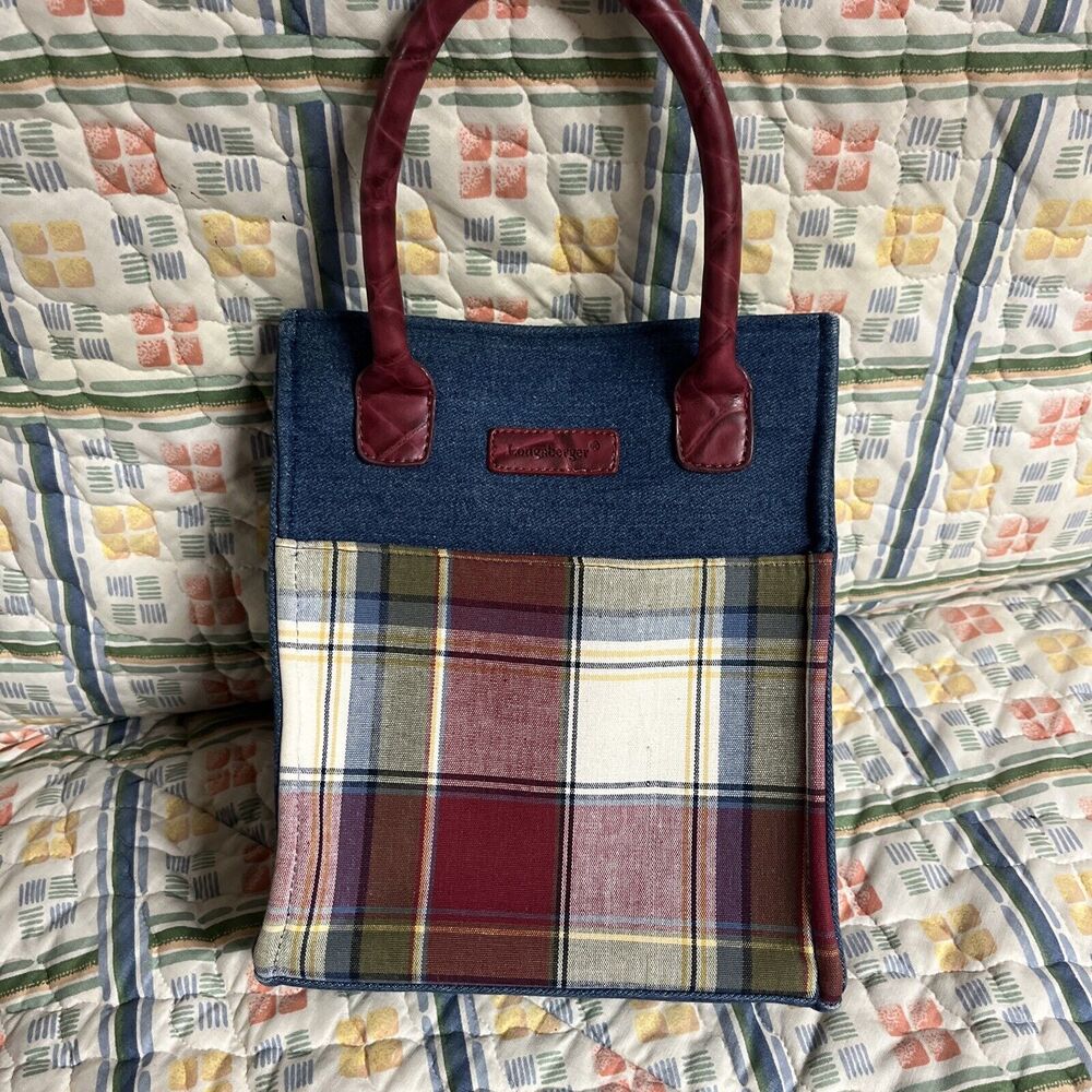Nice LONGABERGER Simple Multi-Color Plaid Print Purse Handbag Pocketbook
